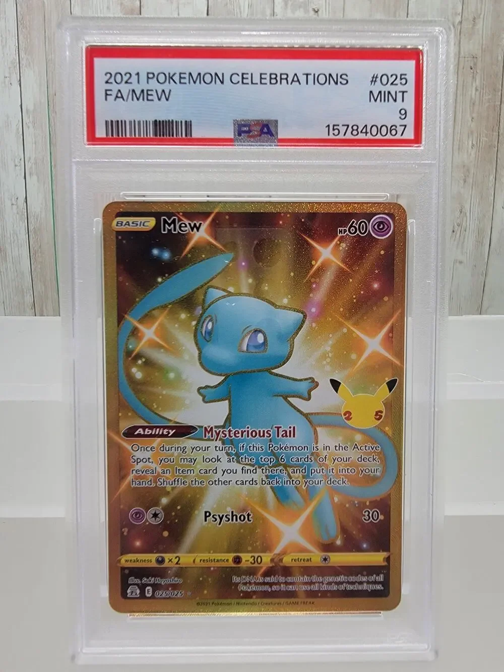 Mew 025/025 Gold Full Art Celebrations 25th Anniversary Pokemon Card PSA 9